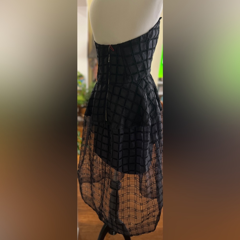 NICHOLAS Dress Strapless Black Windowpane Cutout Caged Sheer Full Skirt SZ 4 - Picture 7 of 13